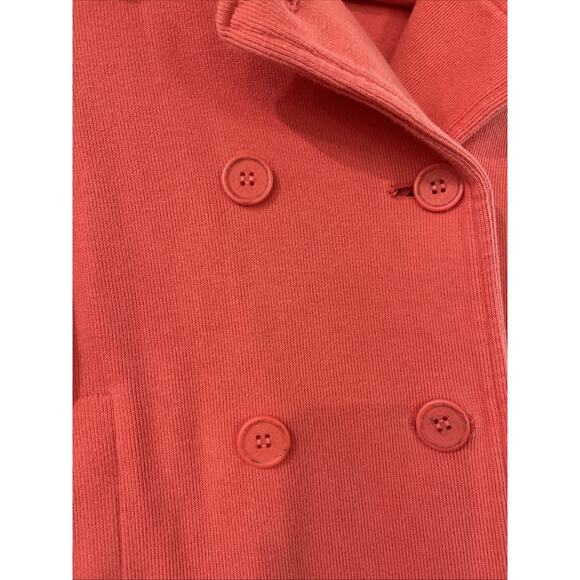 Womens Lacoste Pea Coat Jacket Cotton Salmon Small Sz 36 Double Breasted Pockets - Picture 2 of 7